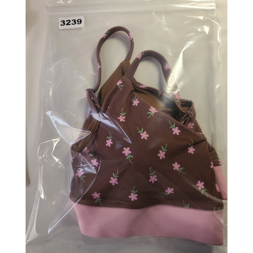 JoyLab Brown Pink Floral V-Neck Sports Bra Crossover Band Adjustable Straps M - Picture 11 of 11